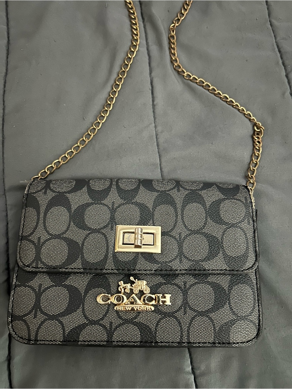 Coach Black Signature Turnlock Chain Crossbody with Gold Hardware